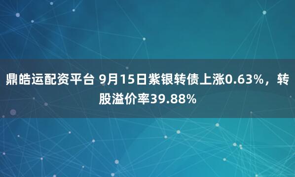 鼎皓运配资平台 9月15日紫银转债上涨0.63%，转股溢价率39.88%